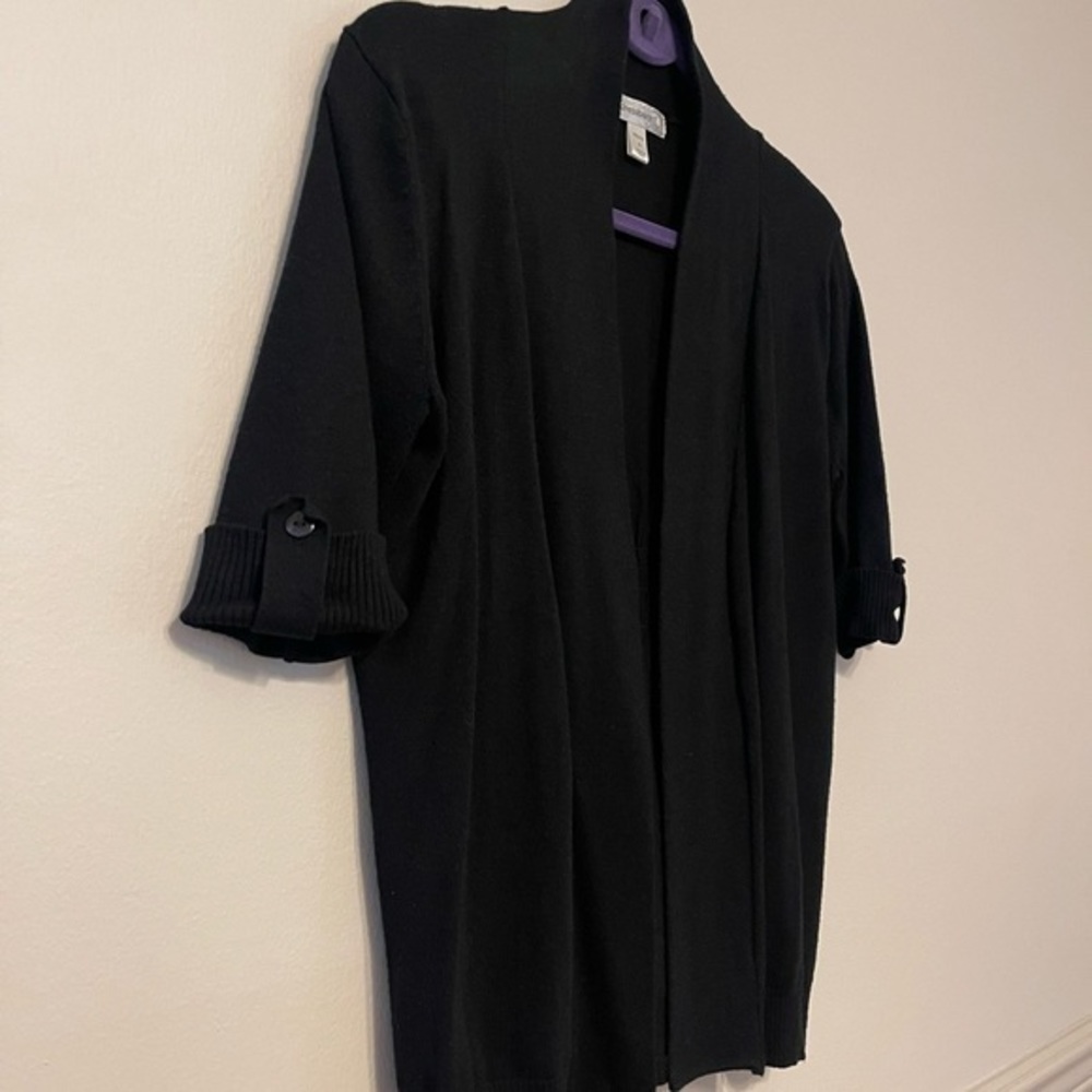 SP Dress Barn Half Short Sleeve Black Cardigan with Gathered Cinched Back - Picture 3 of 5